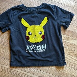 H&M Kids Pikachu Tee - Black with Yellow and Red SEQUINS 5-6T
